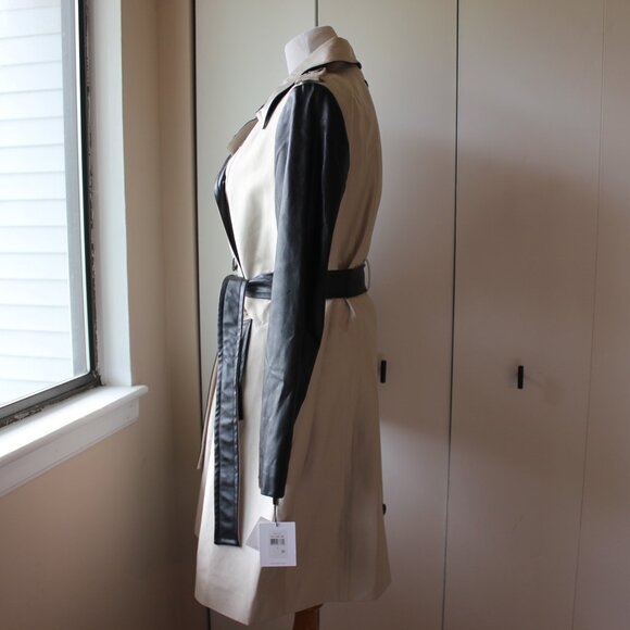 NWT Calvin Klein Trench Coat with Vegan Leather Contrast – Size L, Belted - Picture 14 of 16